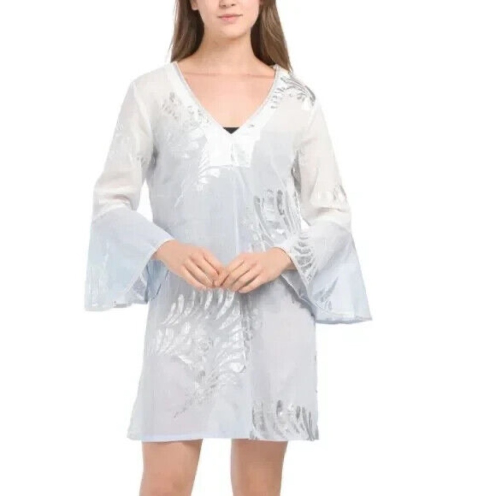 NEW DEBBIE KATZ Mini Beach Cover-up Blue Moira Silver Metallic Cotton Small